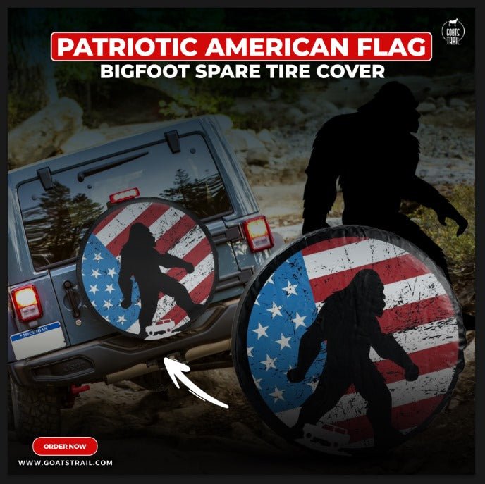 Patriotic American Flag Bigfoot Spare Tire Cover - Goats Trail