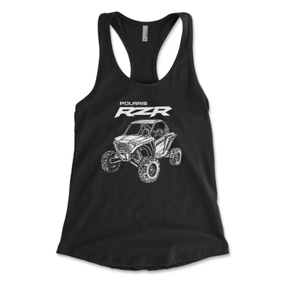 Polaris RZR Offroad - Women's Black Racerback Tank Top - White Outline - Goats Trail Off - Road Apparel Company