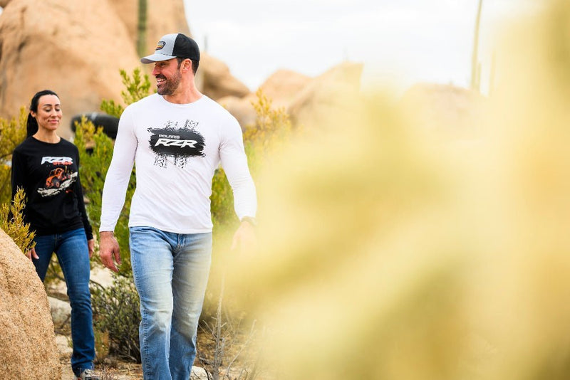Polaris RZR White Long Sleeve Tee:Adventure - Ready Gear - Goats Trail