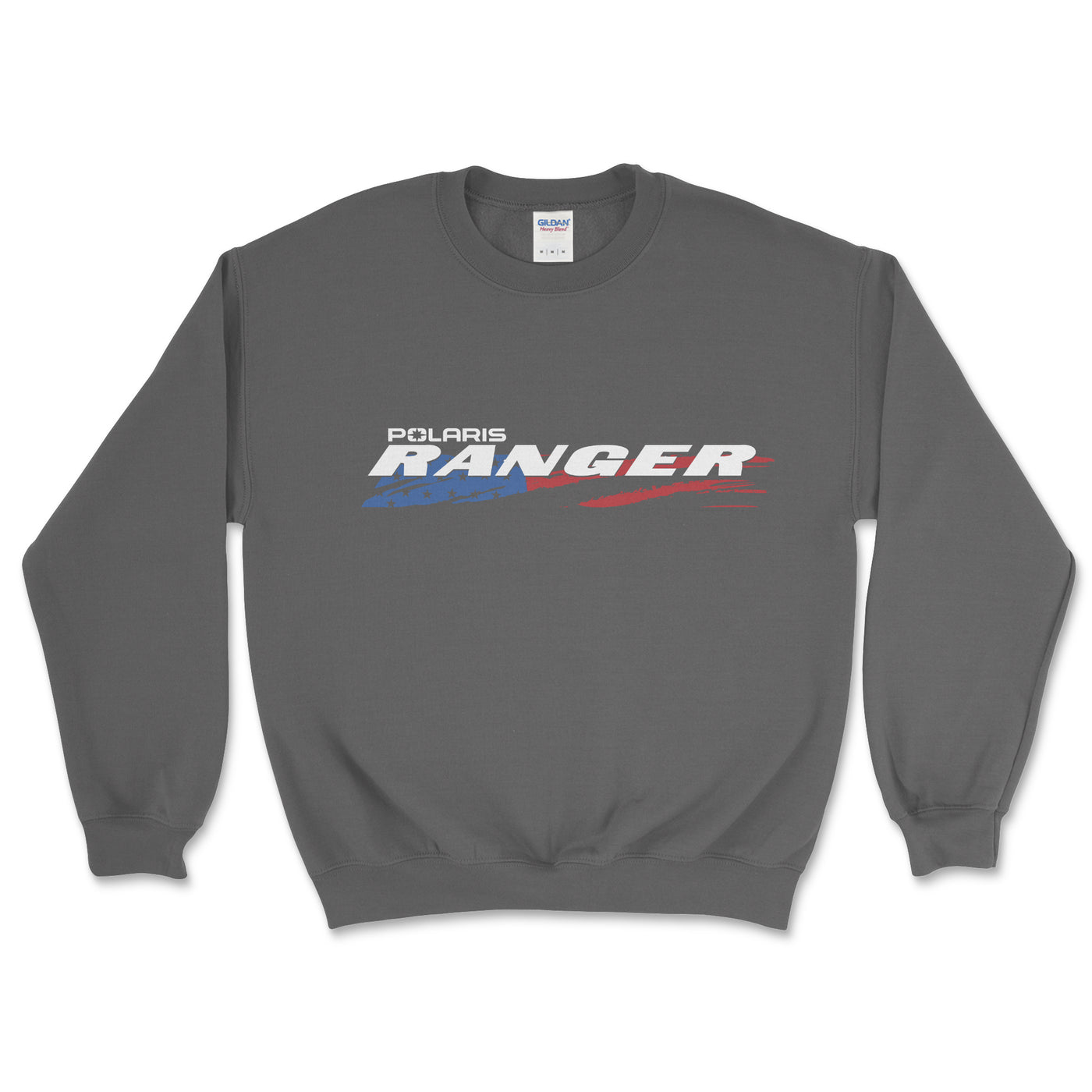 Gray sweatshirt with Polaris Ranger logo on a white background