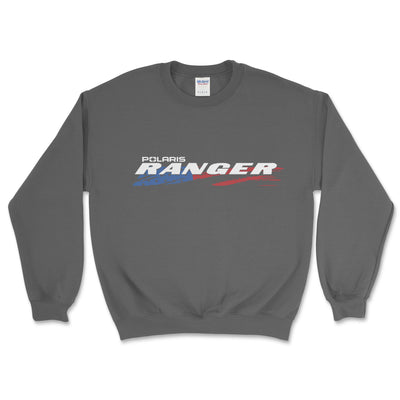 Gray sweatshirt with Polaris Ranger logo on a white background