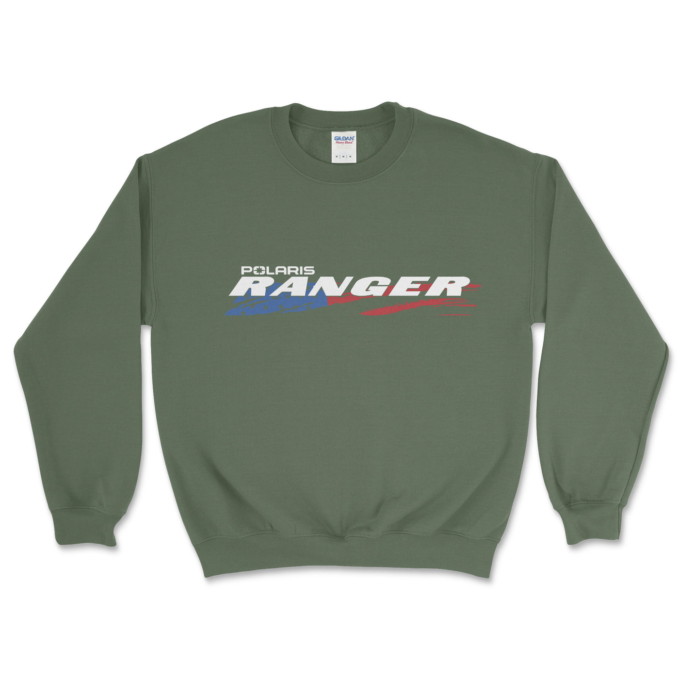 Green sweatshirt with Polaris Ranger logo on a white background