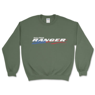 Green sweatshirt with Polaris Ranger logo on a white background
