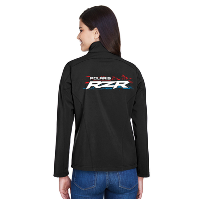 Person wearing a black jacket with Polaris RZR logo on the back