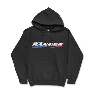 Black hoodie with Polaris Ranger logo on a white background