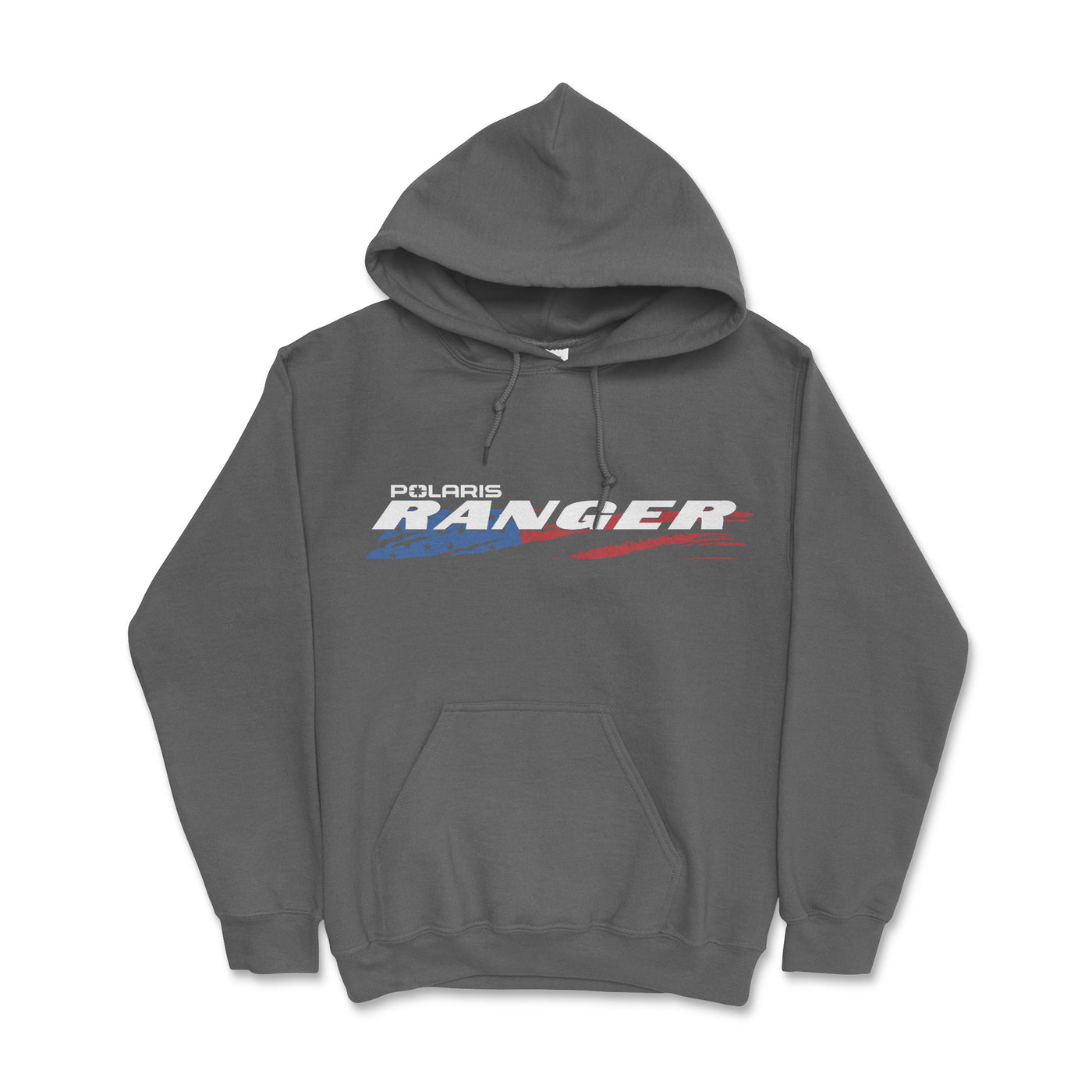 Gray hoodie with 'Polaris Ranger' logo on a white background