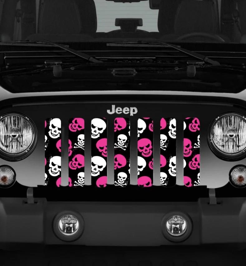 Skulls Pink and White Jeep Grille Insert - Goats Trail