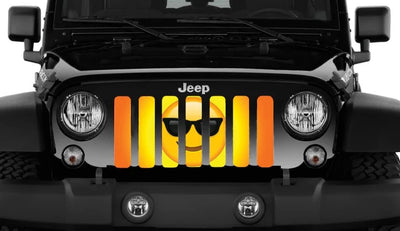 Smiley Face Sunglasses Emoji Yellow Grille Insert-Good Vibes JT/JL/JLU w/ Trail Cam 2024+ includes 4xe"NEW GRILLE" Grille Insert