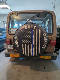 Thin Blue Line Spare Tire Cover-Made in the USA, Marine-Grade Vinyl - Goats Trail
