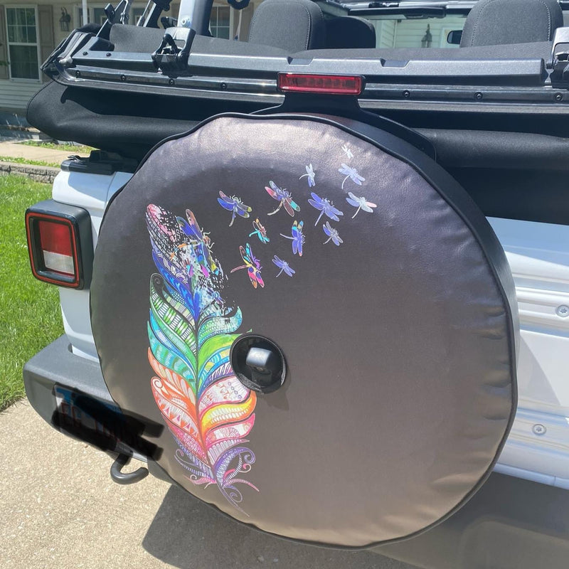 Vibrant Feather Dragonfly Spare Tire Cover - Goats Trail