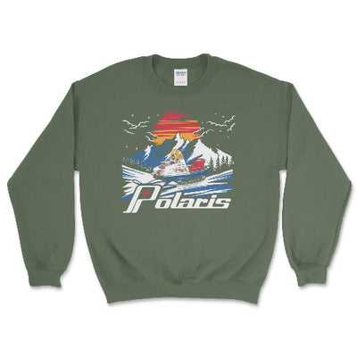 Vintage Polaris Snowmobile Crewneck Sweatshirt Military Green / Small Crewneck Sweatshirt
