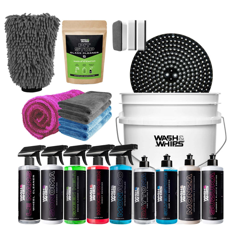 WASH & WHIPS Detailing Pro Kit for Auto Detailing - 16 - Piece Complete Car Care Set - Goats Trail