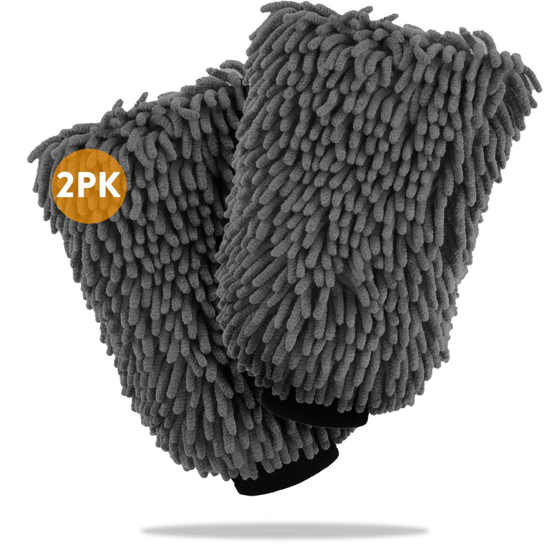 WASH & WHIPS Microfiber Chenille Car Cleaning Mitt - 2 pack - Goats Trail