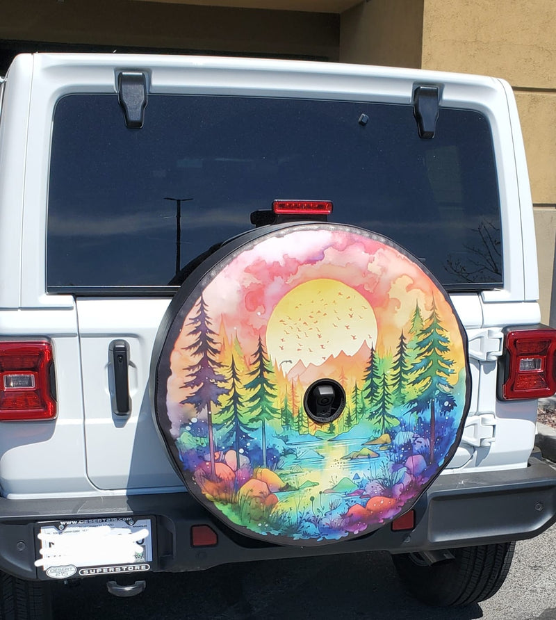 Watercolor Wilderness Spare Tire Cover - Goats Trail
