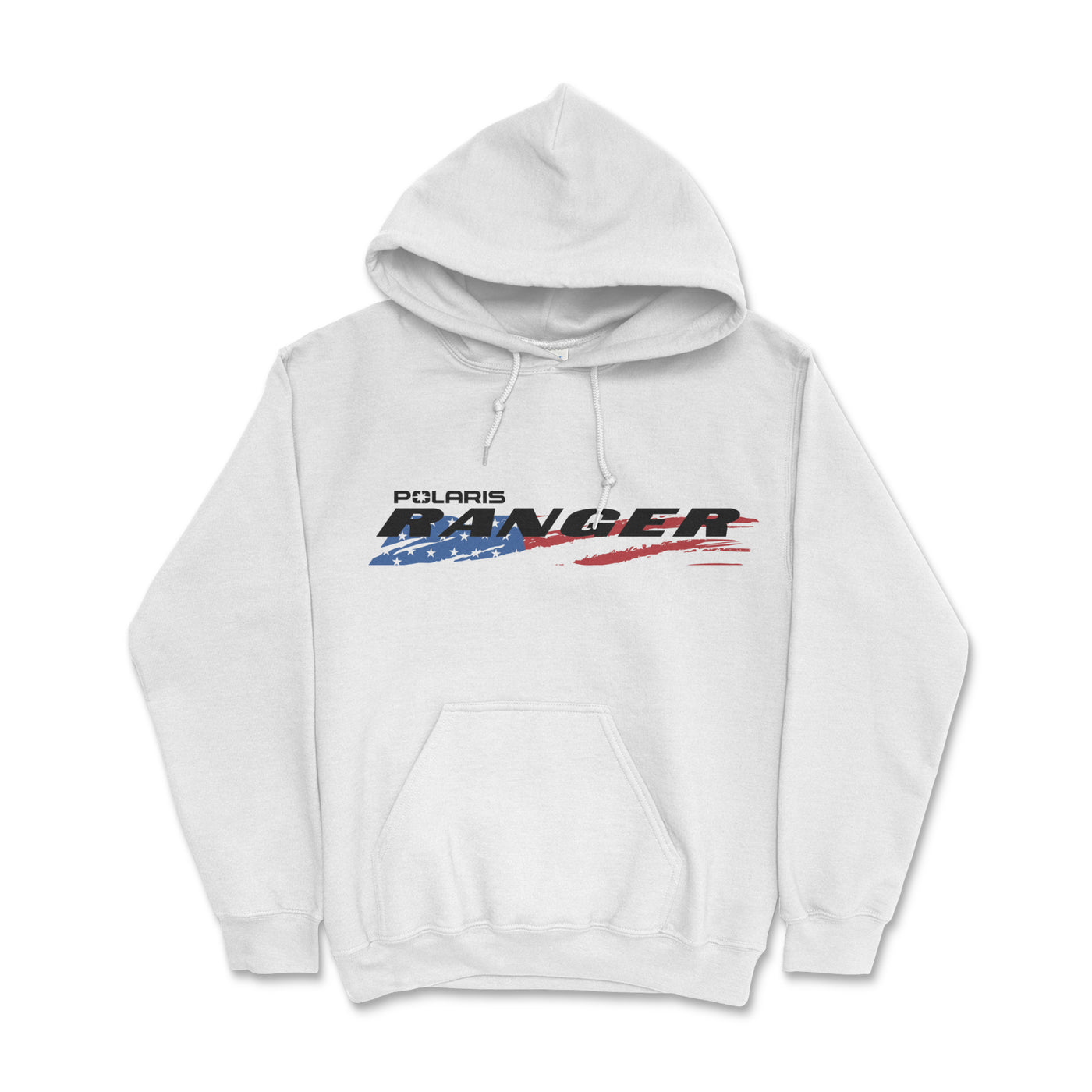 White hoodie with Polaris Ranger logo on a white background