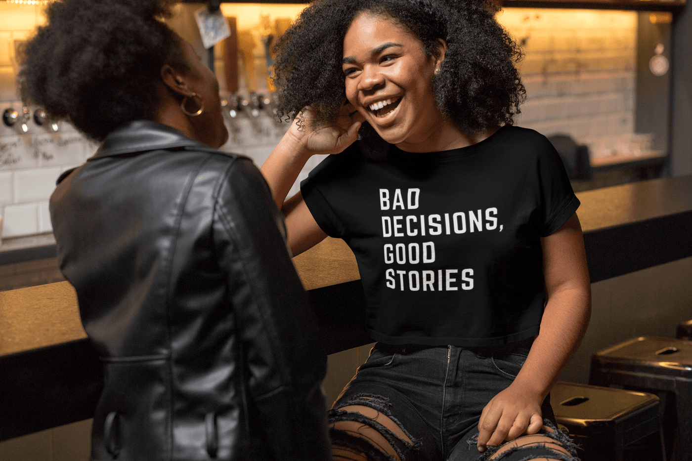 Bad Decisions Good Stories Crop Top - Goats Trail