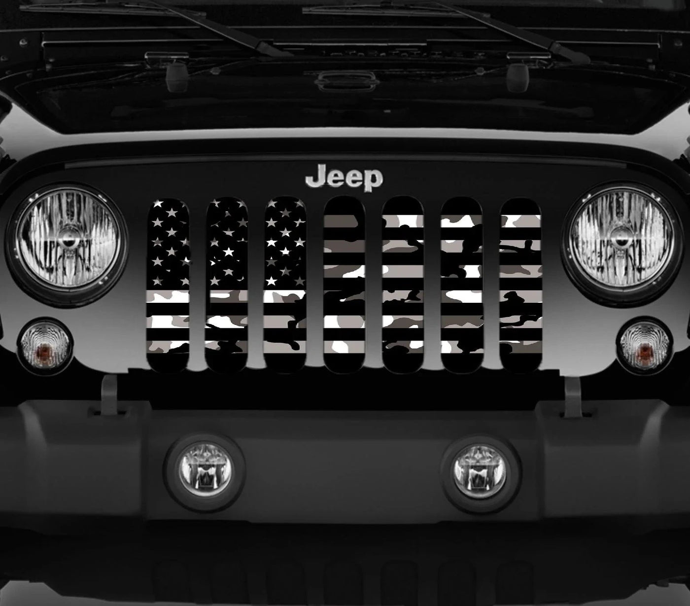 Black and White Faded Camo American Flag Grille Insert Jeep Grille Insert