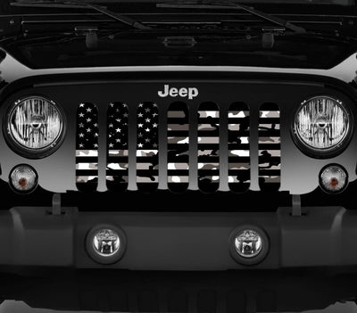 Black and White Faded Camo American Flag Grille Insert Jeep Grille Insert