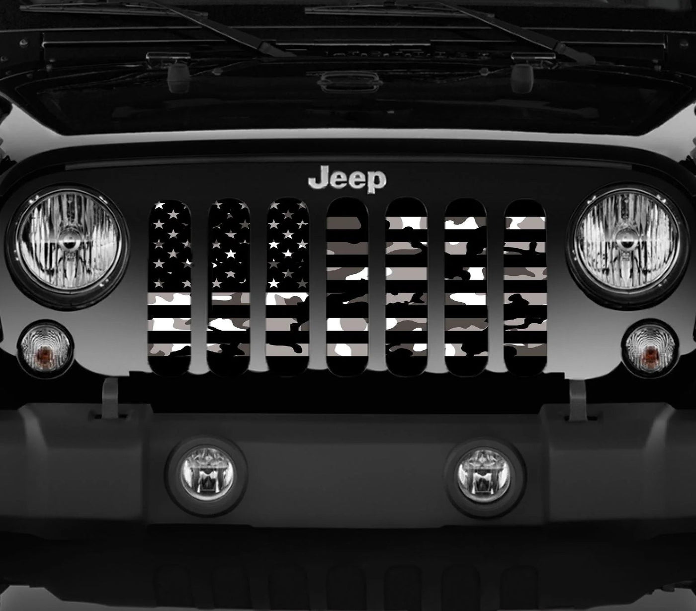 Black and White Faded Camo American Flag Jeep Grille Insert - Goats Trail Off-Road Apparel Company