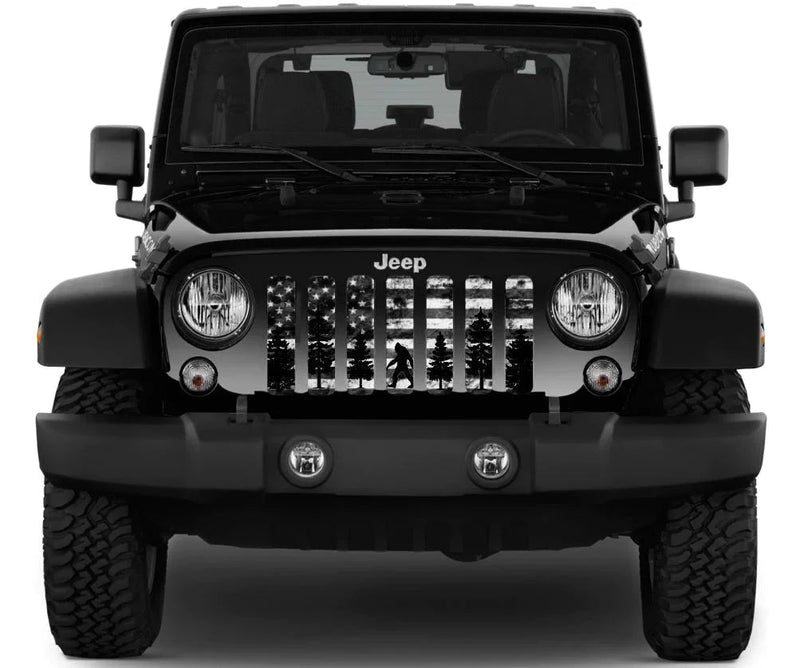 Black & White Bigfoot Distressed American Flag Grille - Goats Trail