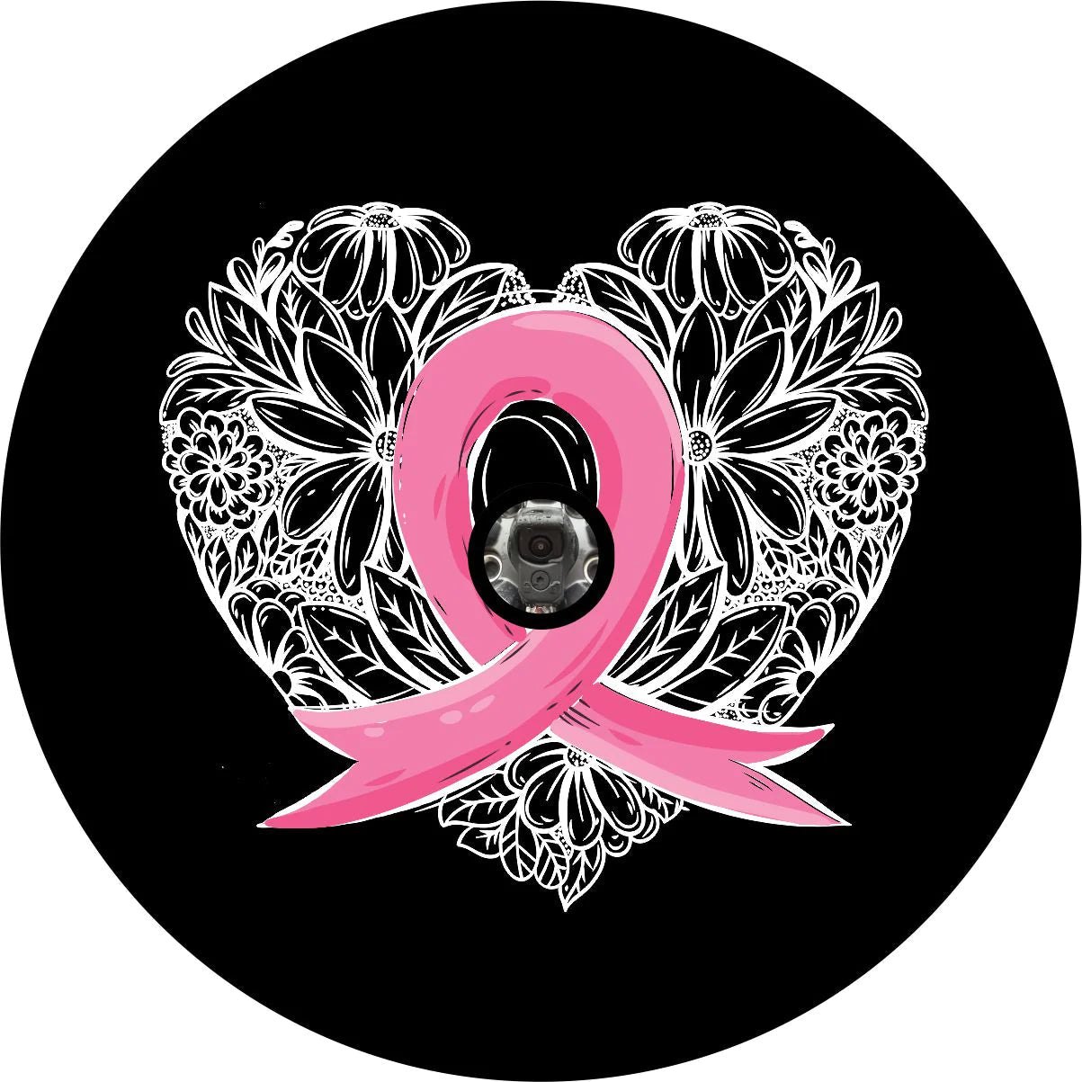 Breast Cancer Awareness Ribbon Heart Spare Tire Cover - Goats Trail