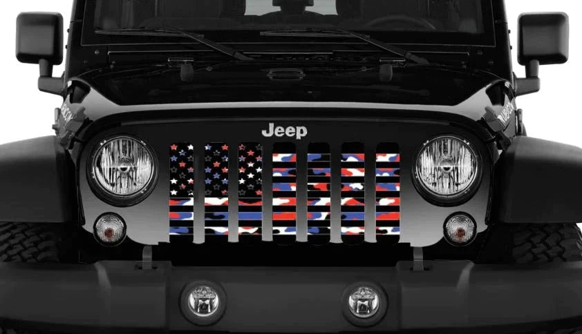 Camo Red, White and Blue American Flag Grille Insert Jeep Grille Inserts
