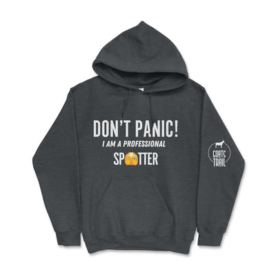 Don't Panic! I Am A Professional Spotter Hoodie Dark Heather / Small Hooded Sweatshirt