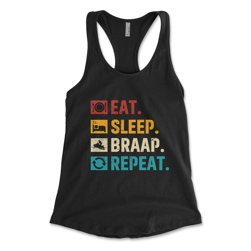 Eat. Sleep. Braap. Repeat. Racerback Tank Top - Goats Trail