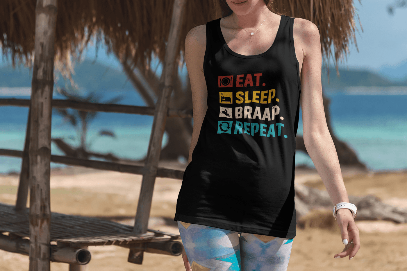 Eat. Sleep. Braap. Repeat. Racerback Tank Top - Goats Trail