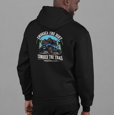 Embrace the Dirt Conquer the Trail Zip-Up Hooded Sweatshirt - Goats Trail Off-Road Apparel Company