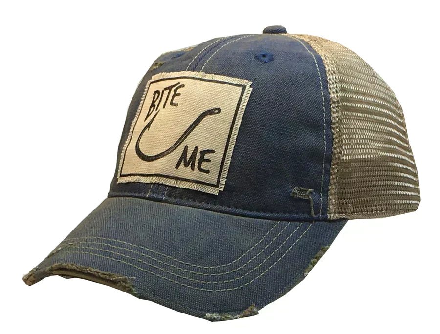 Funny Fishing Trucker Hat - Distressed Bite Me! - Goatstrail