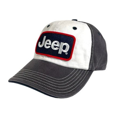 Hat - Jeep Chino Twill Patch - White/Charcoal/Navy - Goats Trail Off-Road Apparel Company