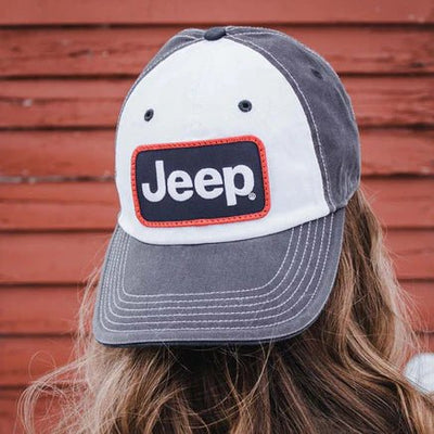 Hat - Jeep Chino Twill Patch - White/Charcoal/Navy - Goats Trail Off-Road Apparel Company