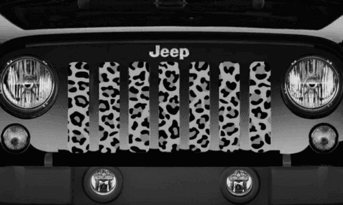Leopard Animal Print Grey and Black Grille Insert JT/JL/JLU with Trail Cam 2024+ includes 4xe "NEW GRILLE" Jeep Grille Insert