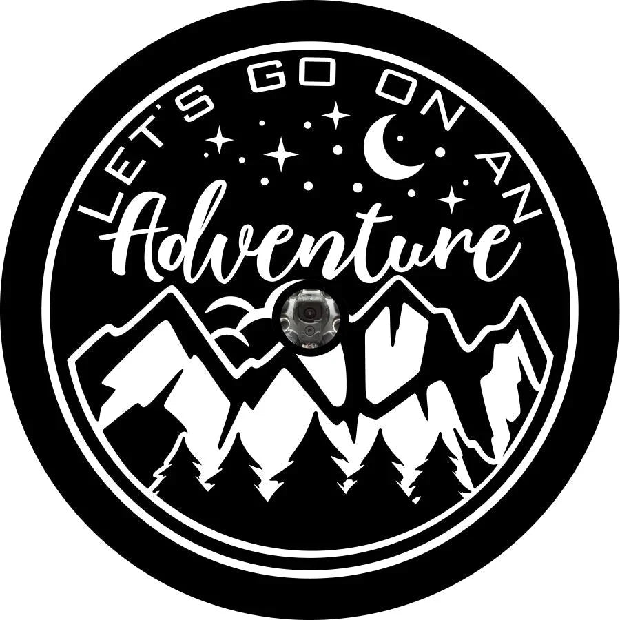 Let's Go On An Adventure Spare Tire Cover Cover with back up camera for JL/Bronco /