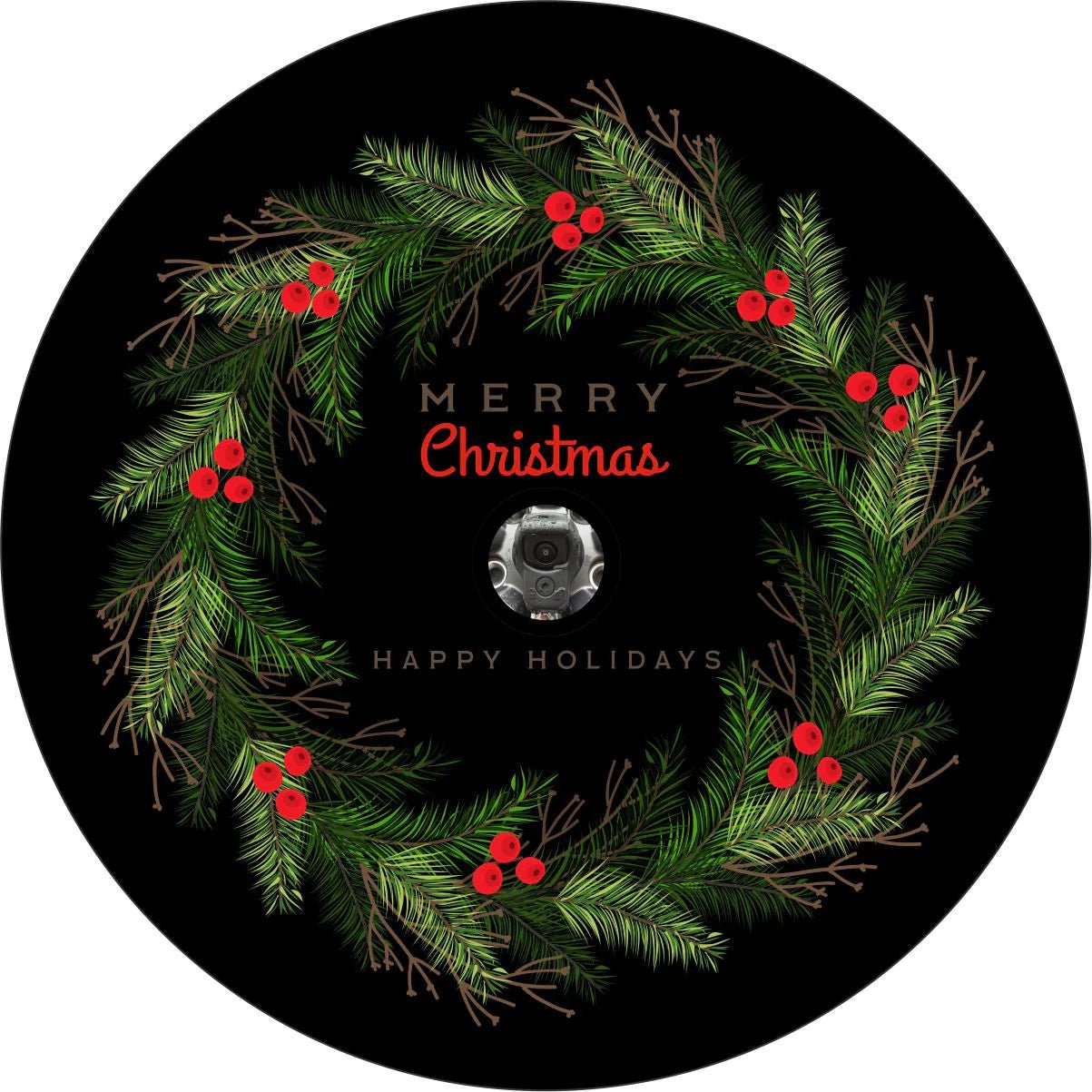 Merry Christmas Wreath Spare Tire Cover - Goats Trail Off-Road Apparel Company