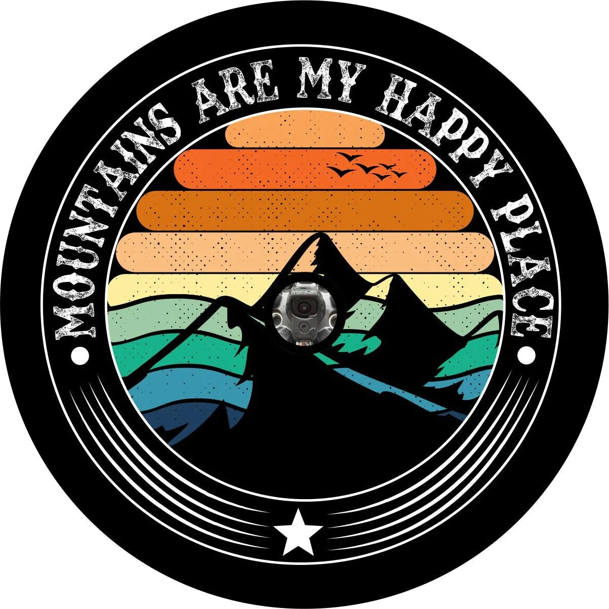 Mountains Are My Happy Place Spare Tire Cover Cover with back up camera for JL/Bronco / 