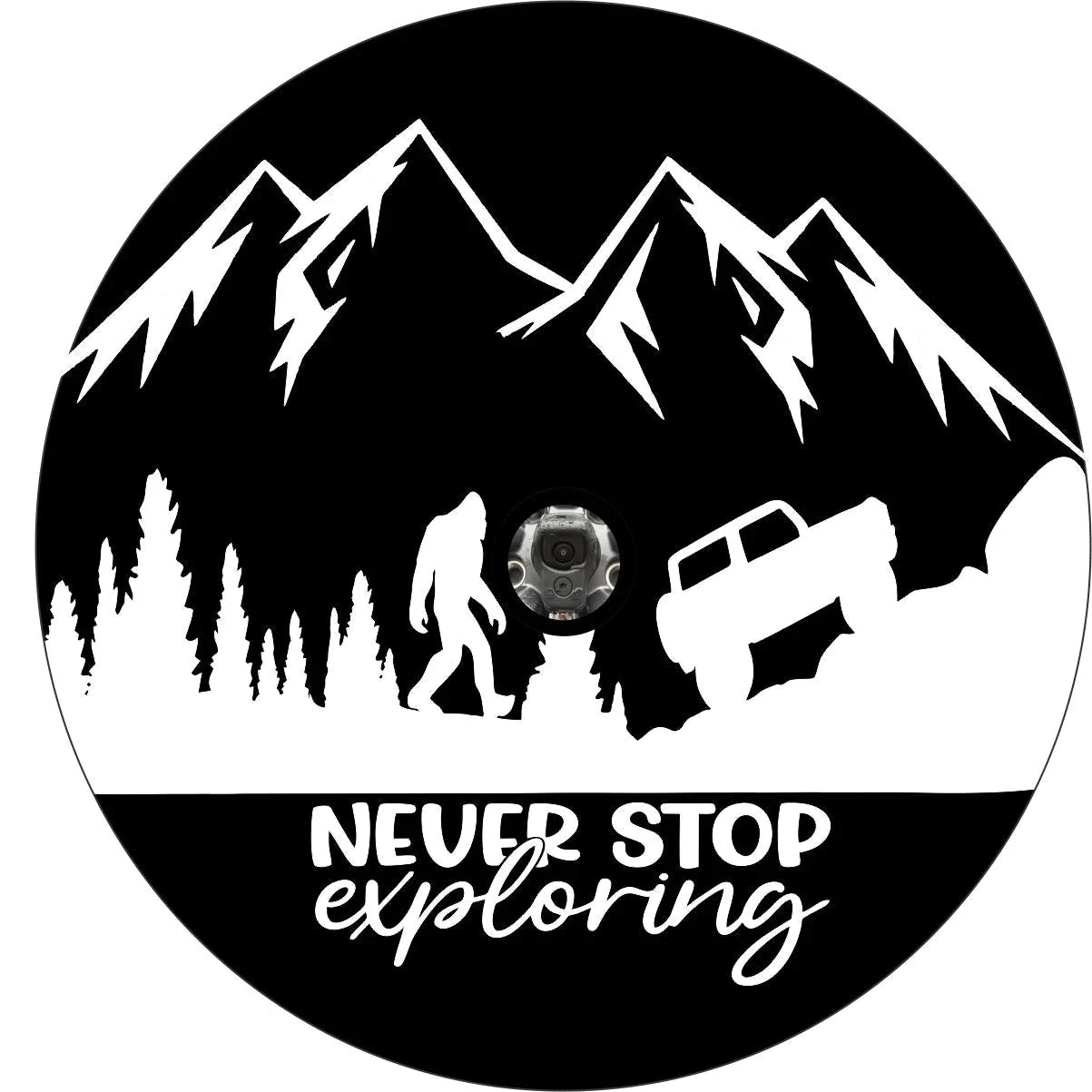 Never Stop Exploring Spare Tire Cover / Cover with back up camera for JL/Bronco Spare Tire Cover