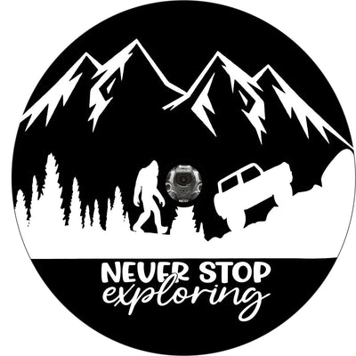 Never Stop Exploring Spare Tire Cover / Cover with back up camera for JL/Bronco Spare Tire Cover