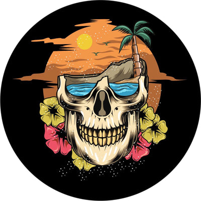 Paradise Skull Beach Floral Spare Tire Cover - Goats Trail Off-Road Apparel Company