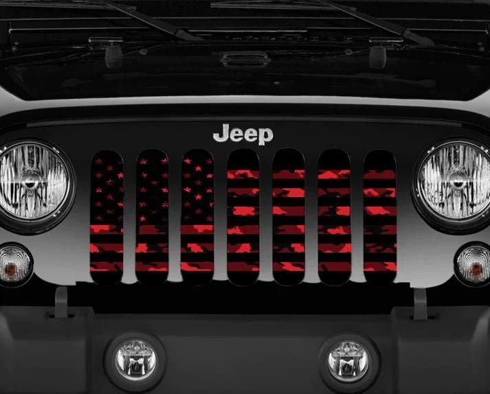 Red and Black Camo American Flag Grille Insert - Goats Trail