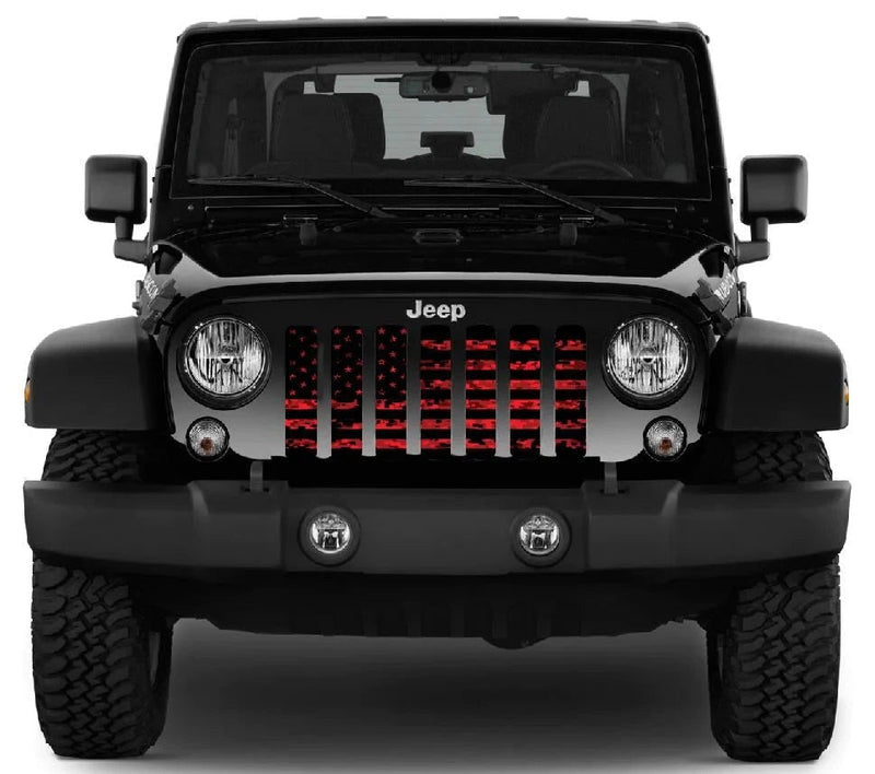 Red and Black Camo American Flag Grille Insert - Goats Trail