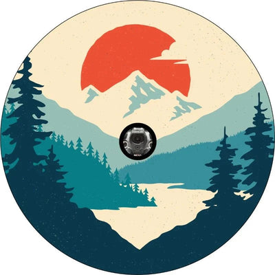 Retro Mountain Landscape Tire Cover Cover with back up camera for JL/Bronco / 205/75/R14 inches Spare Tire Cover