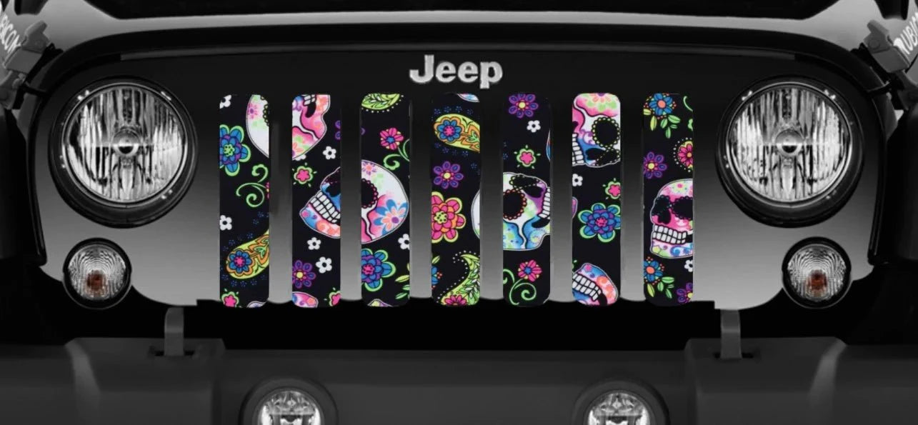 Sugar Skull Festival Grille Insert JT/JL/JLU with Trail Cam 2024+ includes 4xe "NEW GRILLE" Jeep Grille Insert