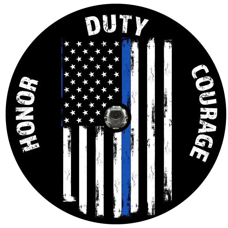 Thin Blue Line Spare Tire Cover - Made in the USA, Marine - Grade Vinyl - Goats Trail