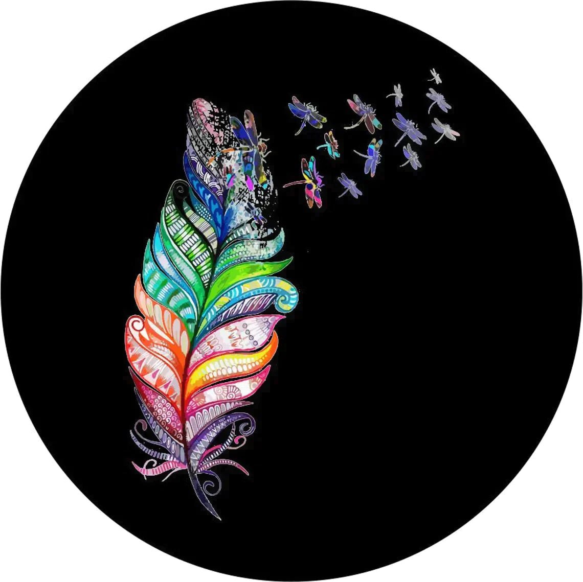 Vibrant Feather Dragonfly Spare Tire Cover - Goats Trail