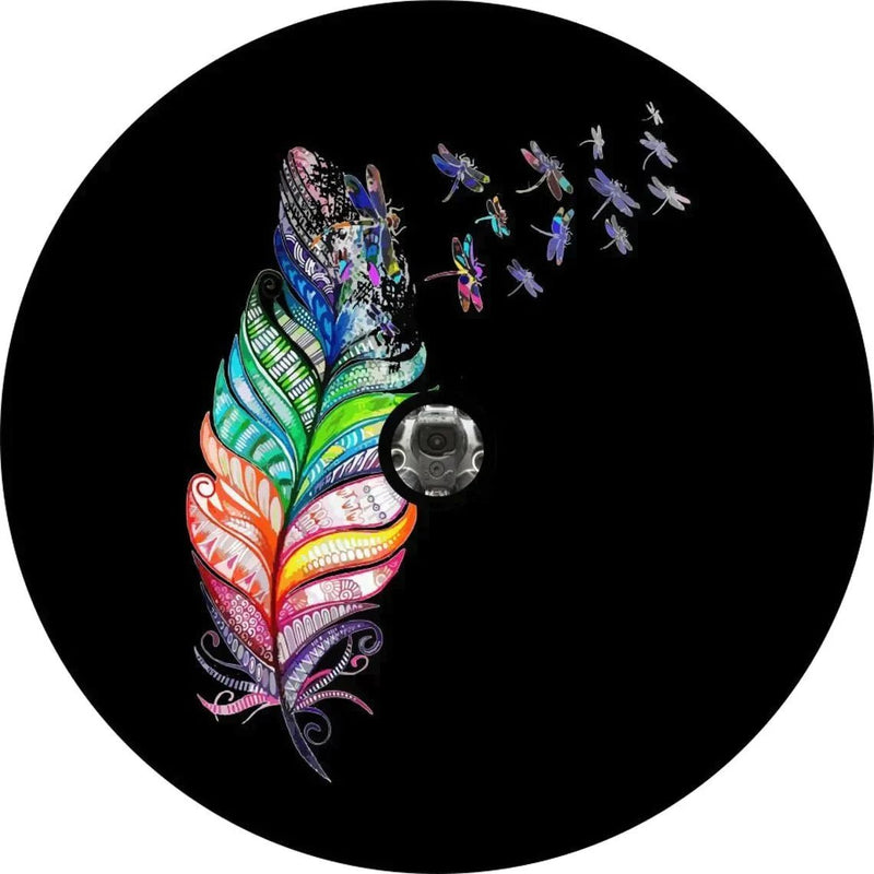 Vibrant Feather Dragonfly Spare Tire Cover - Goats Trail