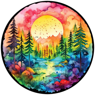 Watercolor Wilderness Spare Tire Cover - Goats Trail Off-Road Apparel Company