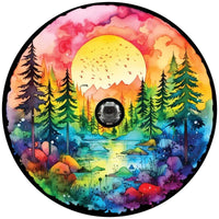 Watercolor Wilderness Spare Tire Cover - Goats Trail