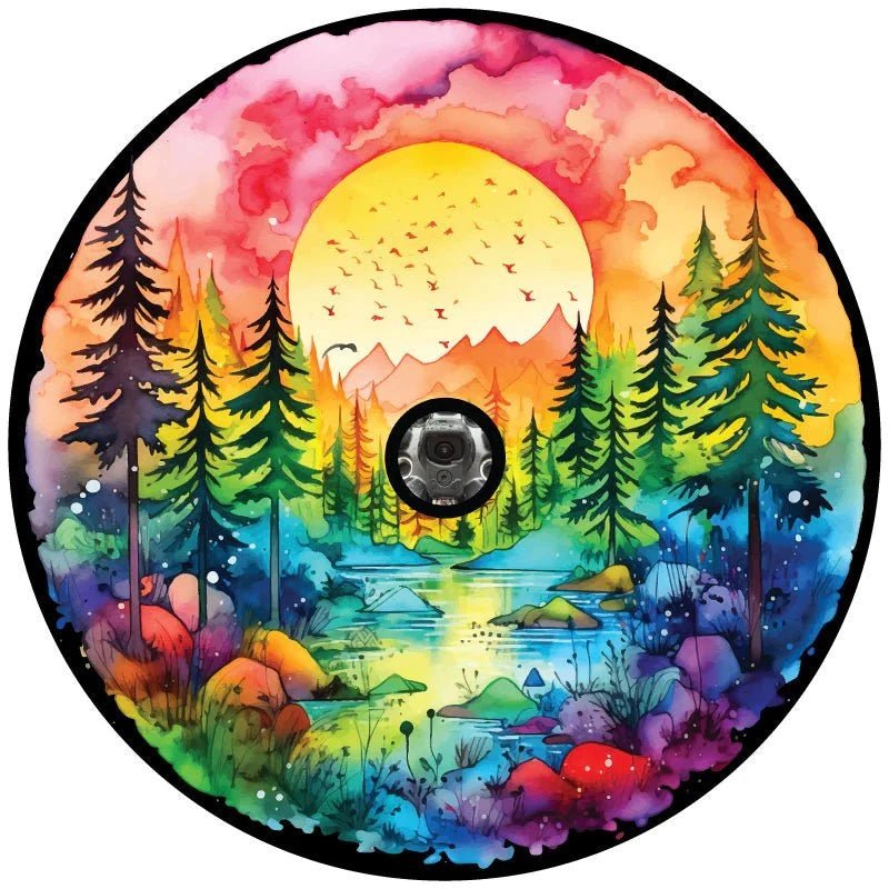 Watercolor Wilderness Spare Tire Cover - Goats Trail